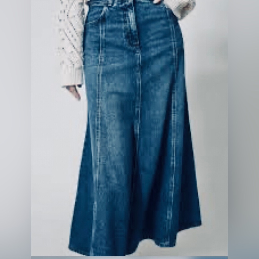 Vintage Gasoline jeans Blue Denim A-Line pleated Midi Skirt